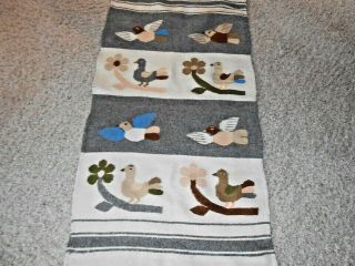 Vintage Woven Wool Wall Hanging / Rug 27 " X 54 " Birds