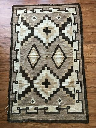 Antique Navajo Hand Woven Two Grey Hills Natural Dye Wool Rug/blanket 41 " X 65 "