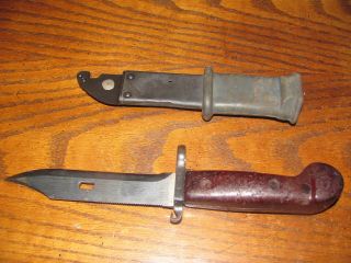 Vintage Romanian Military Bayonet Knife Bakelite Handle With Sheath Good