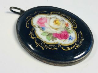 Antique Meissen Porcelain Hand - Painted Flower Bouquet Oval Pendant 2