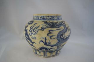 Chinese Antique Blue & White Dragon Porcelain Jar