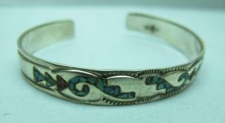 Vintage Navajo Gibson Gene Sterling Silver Inlaid Cuff Bracelet