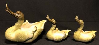Vintage Hull Usa 80 Pottery Figural Green Swan Planters/dishes,  Mama & 2 Babies