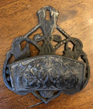 Vintage Cast Iron Match Holder Wall Mounted Upside Down Heart
