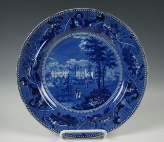 American Historical Dark Blue Harvard College Plate Antique Staffordshire