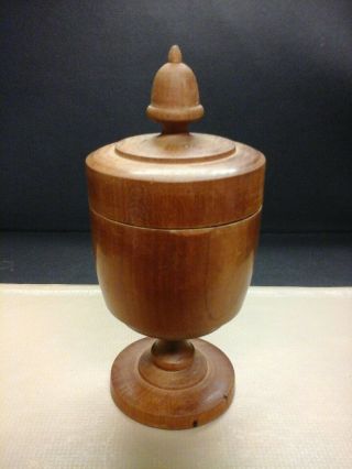 Vintage Hand Turned Wood Pedestal With Lid & Acorn Finial Signed/dated Jeb 73