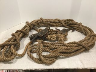 Vintage Barn Rope Approx 66’ With Block And Tackle