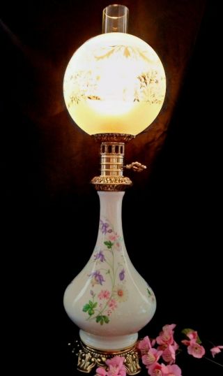 Vintage French Porcelain Moderator Style Table Lamp Oil Antique Electric Brass