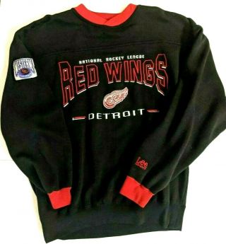Vintage Lee Sports Detroit Red Wings Black Crewneck Sweatshirt Size M Nhl