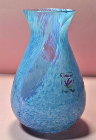 Elegant Caithness Art Glass Bud Vase Blue Specked Swirl Pattern 12 Cm Vintage