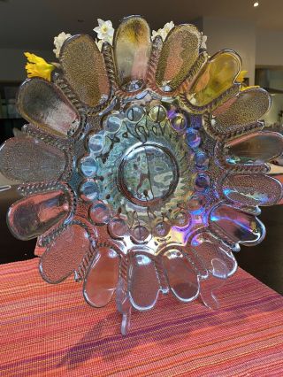 Vintage Glass Platter /bowl.  Clear Glass With Opalescence.