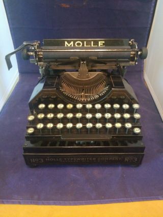 Antique Molle No.  3 Typewriter,  made in Oshkosh Wi.  Patd.  1903 - 14 w/Original Case 3