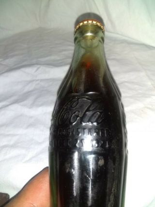 Vintage Dec 25 1923 Coca Cola Bottle.  Full.  Green Glass.