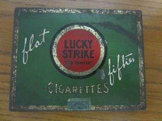 Vintage Lucky Strike Cigarette Flat Fifties Tin With Stamp