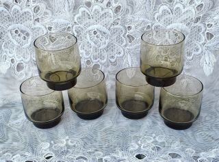 Set Of 6 Vintage Libbey Tawny Accent Smokey Brown Cocktail Juice Glasses 9 Oz