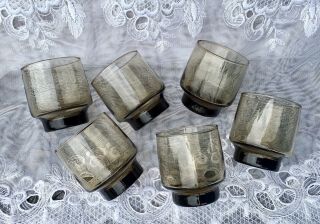 Set of 6 Vintage Libbey Tawny Accent Smokey Brown Cocktail Juice Glasses 9 oz 2