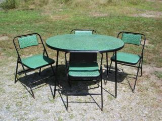 Vintage Samsonite Mid Century Modern Dining Card Table & Folding Chairs Set