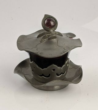 Chinese Antique Pewter & Peking Glass Lotus Form Tea bowls / Condiment pots 3