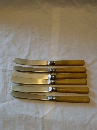 Set Of 6 Vintage Yellow Bakelite Handle Silver Plated Epns Butter Knives