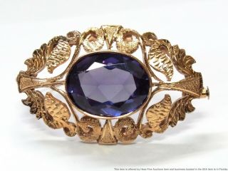 Arts Crafts 14k Rose Gold Alexandrite Syn Sapphire Color Change Brooch Antique