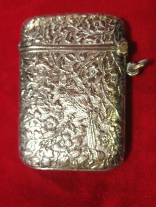 Vintage French Silver Plate Flowers & Bird Match Holder Vesta Case
