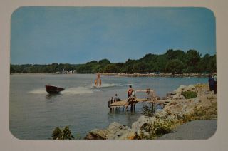 Vintage Colorized Post Card - Canandaigua Lake,  Ny Water Skiing Finger Lakes