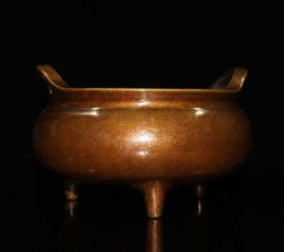 Perfect Antique Chinese Bronze Incense Burner Carved Ear Xuande Marked