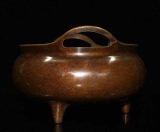 Perfect Antique Chinese Bronze Incense Burner carved Ear Xuande Marked 2
