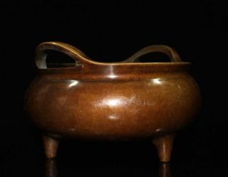 Perfect Antique Chinese Bronze Incense Burner carved Ear Xuande Marked 3