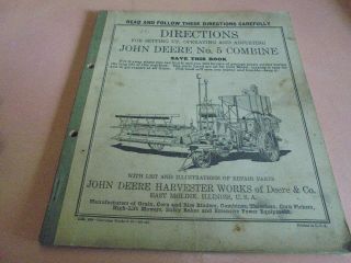 Vintage 1931 Directions For John Deere No.  5 Combine
