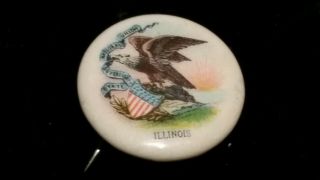 1896 Sweet Caporal Cigarette Advertising Pin Illinois State Seal Coat Of Arms