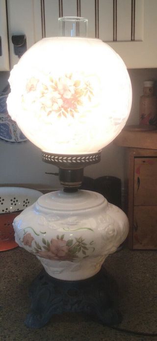 Vintage Gone With The Wind Parlor Lamp Embossed Roses Milk Glass
