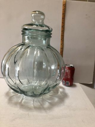 Vintage Indiana Glass Large Storage Jar With Lid 15” Tall,  Clear Heavier Glass