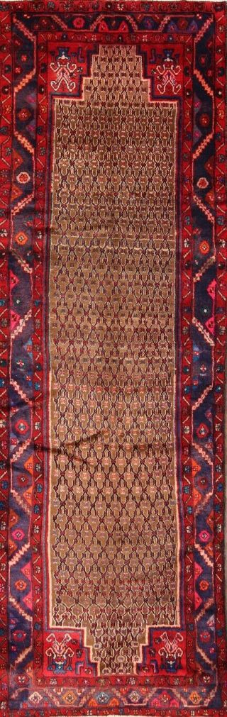 Vintage Geometric Oriental Hamadan Runner Wool Hand - Knotted All - Over Carpet 3x11
