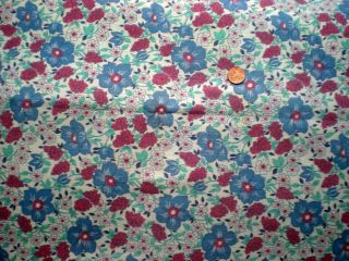 Floral Intact Vtg Feedsack Quilt Sewing Doll Clothes Craft Fabric Blue Red