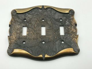 Vintage Csa Triple Gang Brass Switch Plate Cover Pat Pend G5