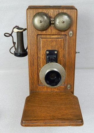 Antique Western Electric 250W Oak Wood Wall Crank Telephone 2