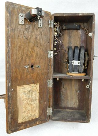 Antique Western Electric 250W Oak Wood Wall Crank Telephone 3