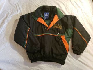 Vintage 90s Miami Hurricanes Pullover Football Puffer Starter Jacket Sz M