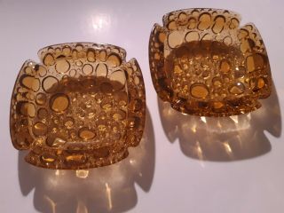 2 Vintage Mid Century Modern Mcm Ashtray Set Gold Honey Amber Cobblestone Bubble