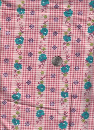 Vintage Feedsack Red Checked Floral Feed Sack Quilt Sewing Fabric