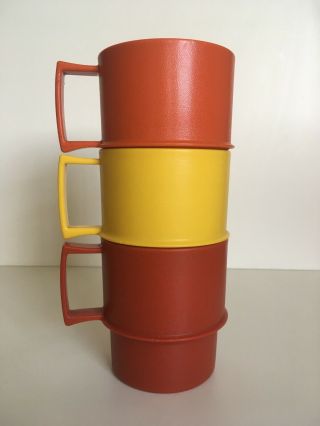 Vintage Tupperware Mugs Set Of 3 Stackable Coffee Tea Red Yellow Orange