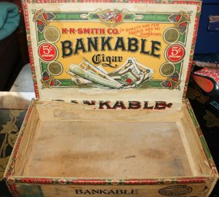 Antique Bankable Cigar Box N N Smith 1915 Wooden