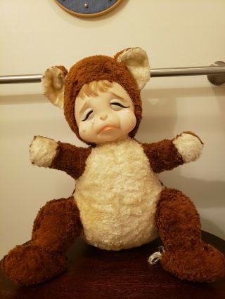 Vintage Rushton Crying Bear Plush Rubber Face Teddy Stuffed Animal 16 " Rare