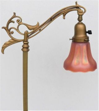 Antique Art Deco Rembrandt Cast Iron And Brass Floor Bridge Lamp W Nuart Shade