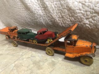 Antique Wyandotte Car Hauler Pressed Steel Wood Wheels - Rare 40s Orange