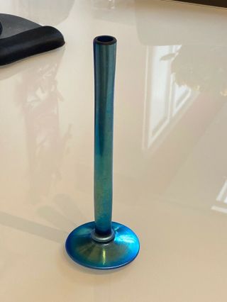 Antique Steuben Art Glass Bud Vase Blue Aurene Finish C 1920 Carder Era Signed