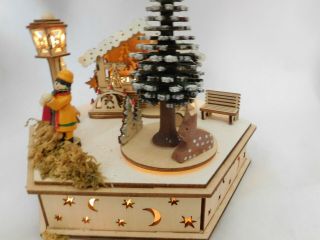 Vintage Hand Crafted Wood German Music Box Lighted Animated Christmas Scene