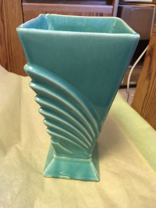 Vtg Mccoy Pottery Vase 1940’s Green 1940’s 9 1/4 Inch