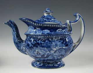 Antique Historical Dark Blue Staffordshire Teapot C.  1825
